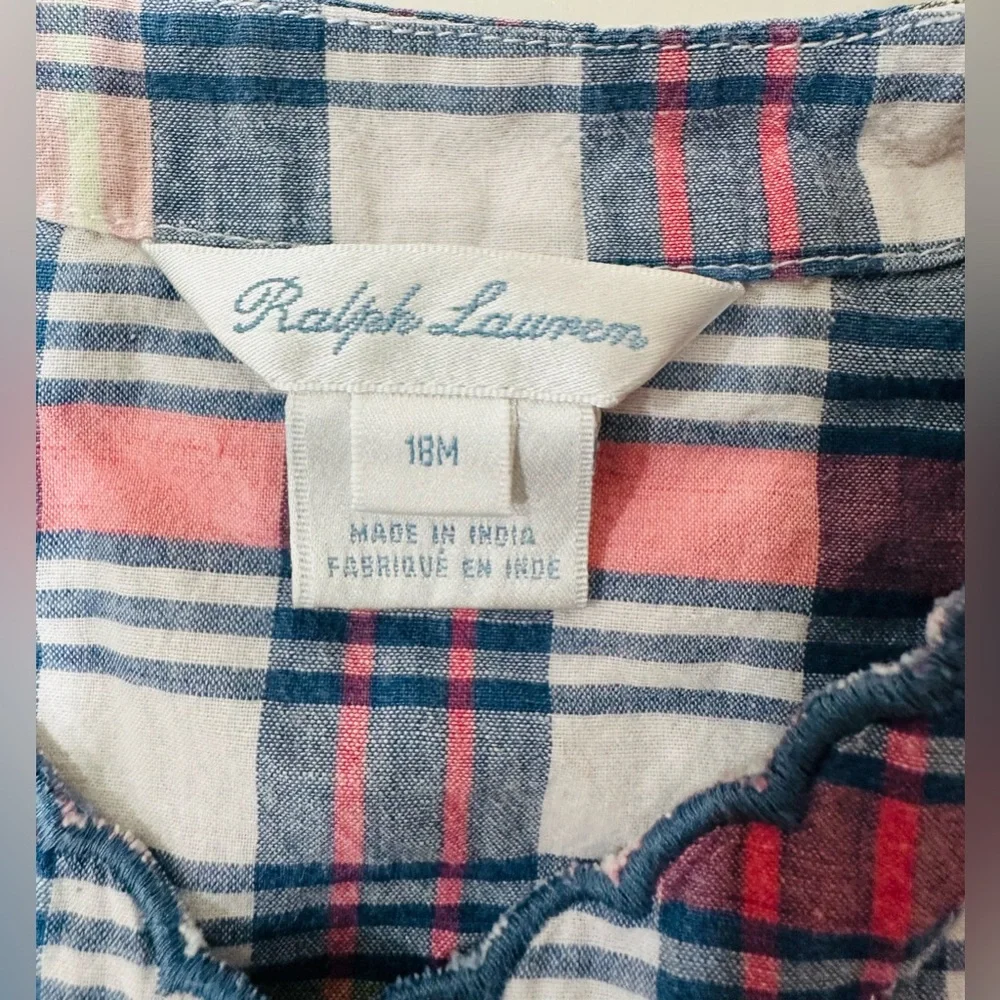 Ralph Lauren Plaid Button Down Kids Dress With Flutter  Cap Sleeve Size‎ 18M